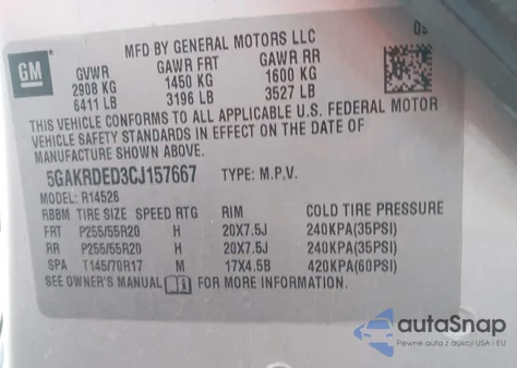 2012 Buick Enclave Premium z USA, uszkodzony, nr VIN 5GAKRDED3CJ157667